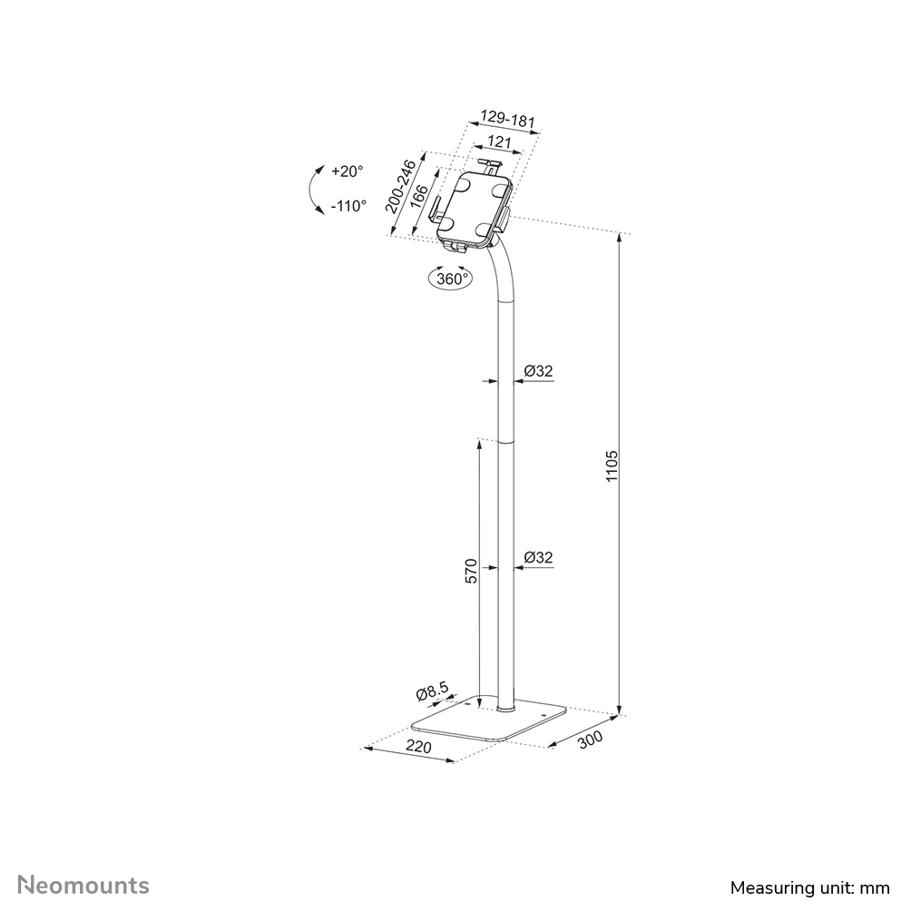 Neomounts FL15-625WH1 Tablet vloerstandaard 7.9-11" - vergrendelbaar - universeel